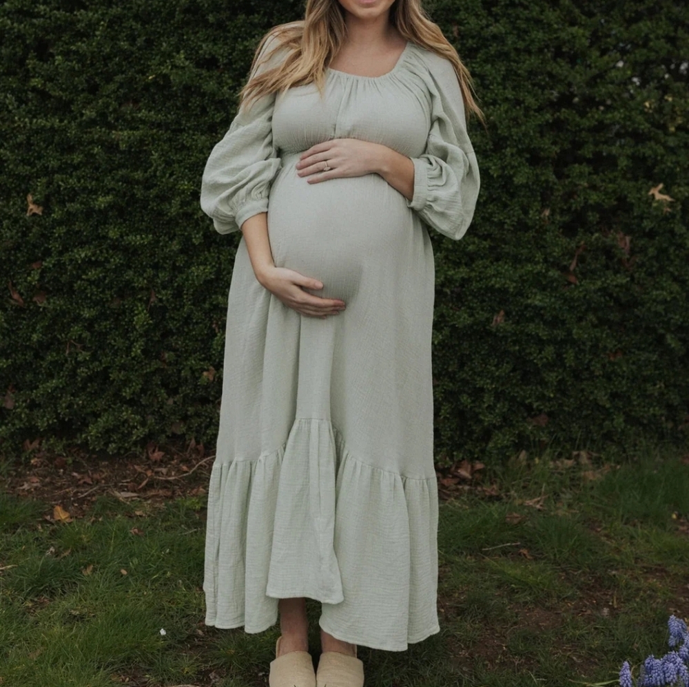 Emme Mama Maternity And Nursing 100% Cotton Smock Maxi Dress S - Morning Mist